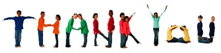 Kids forming the words "thank you"