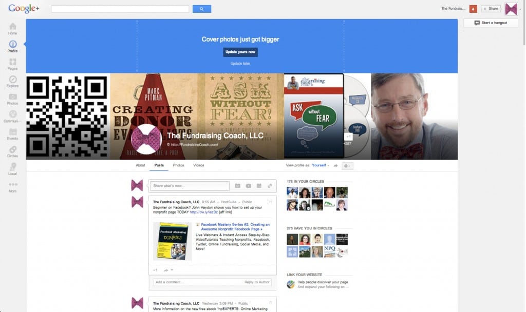 Google+ changed cover image - nonprofits, check your page